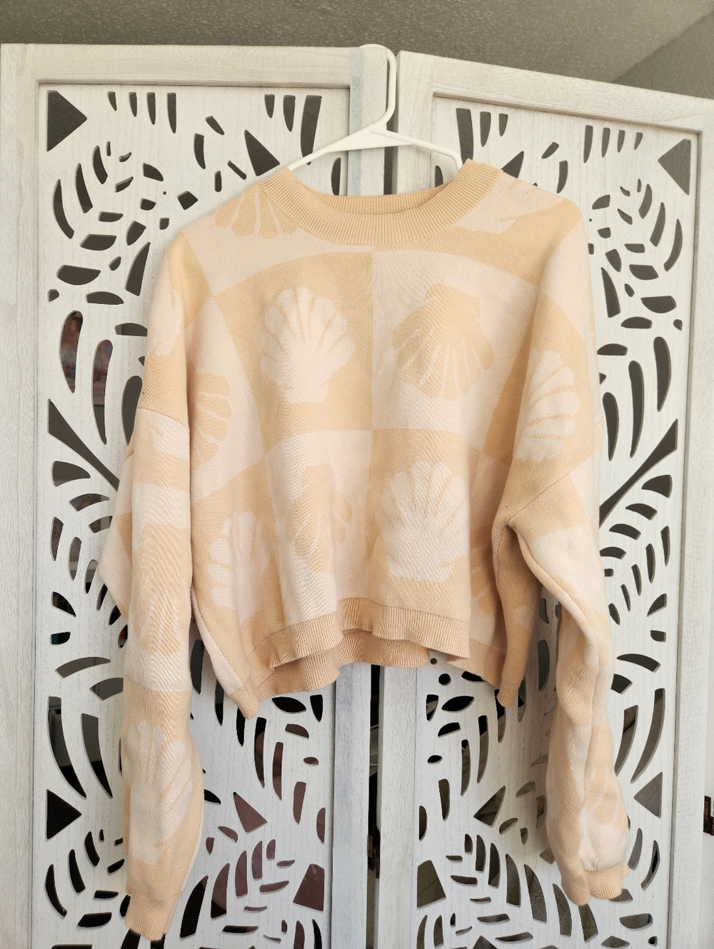 100% cotton seashell pattern cropped sweater - L